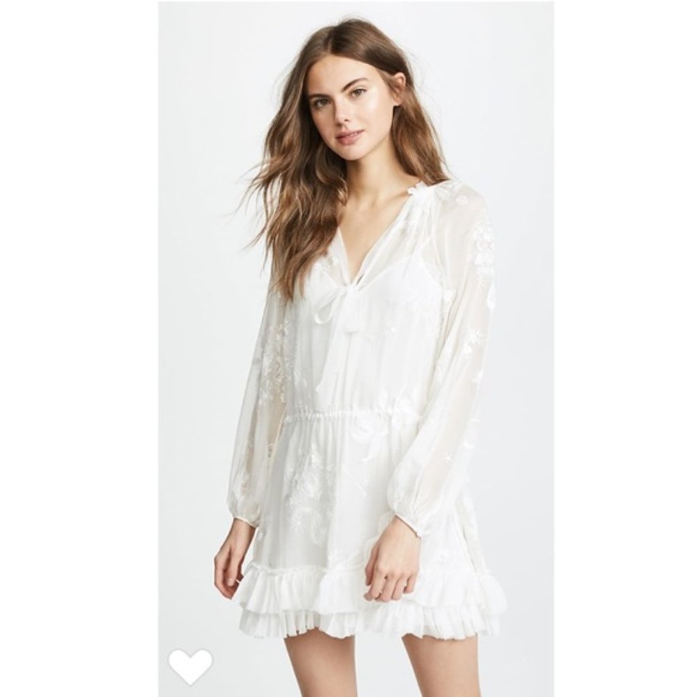 Cinq á Sept Aibleen Long Sleeve Silk Embroidered Dress Ivory 4